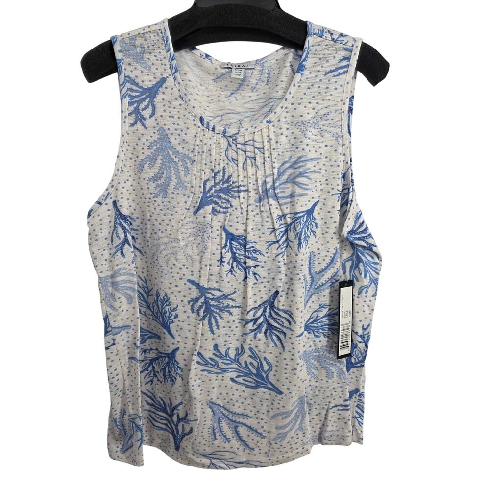 Tribal NEW Ocean Coral Print Slate Blue Tank Size XL Beach Vacation Coastal